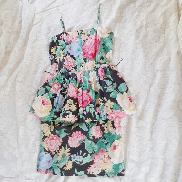 VTG 80s Peplum Dress Bolero Jacket Set Bold Floral - Picture 13 of 16